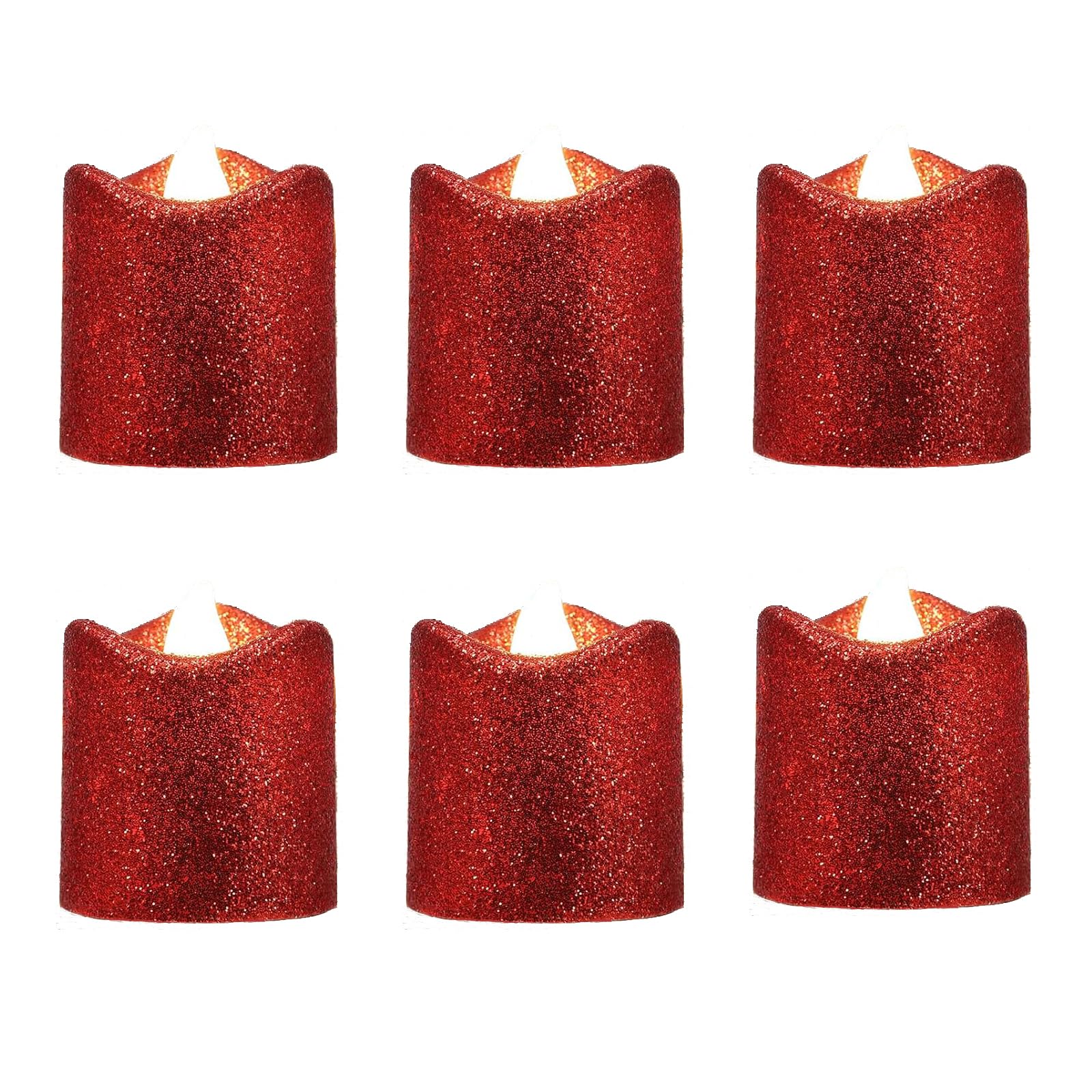 YiYFiT Glitter Red LED Votive Candles,Battery Operated LED Tealights Fake Candles Flameless Tea Light Gifts for Home Party Wedding Halloween Chrismas Decoration(6 Pack)