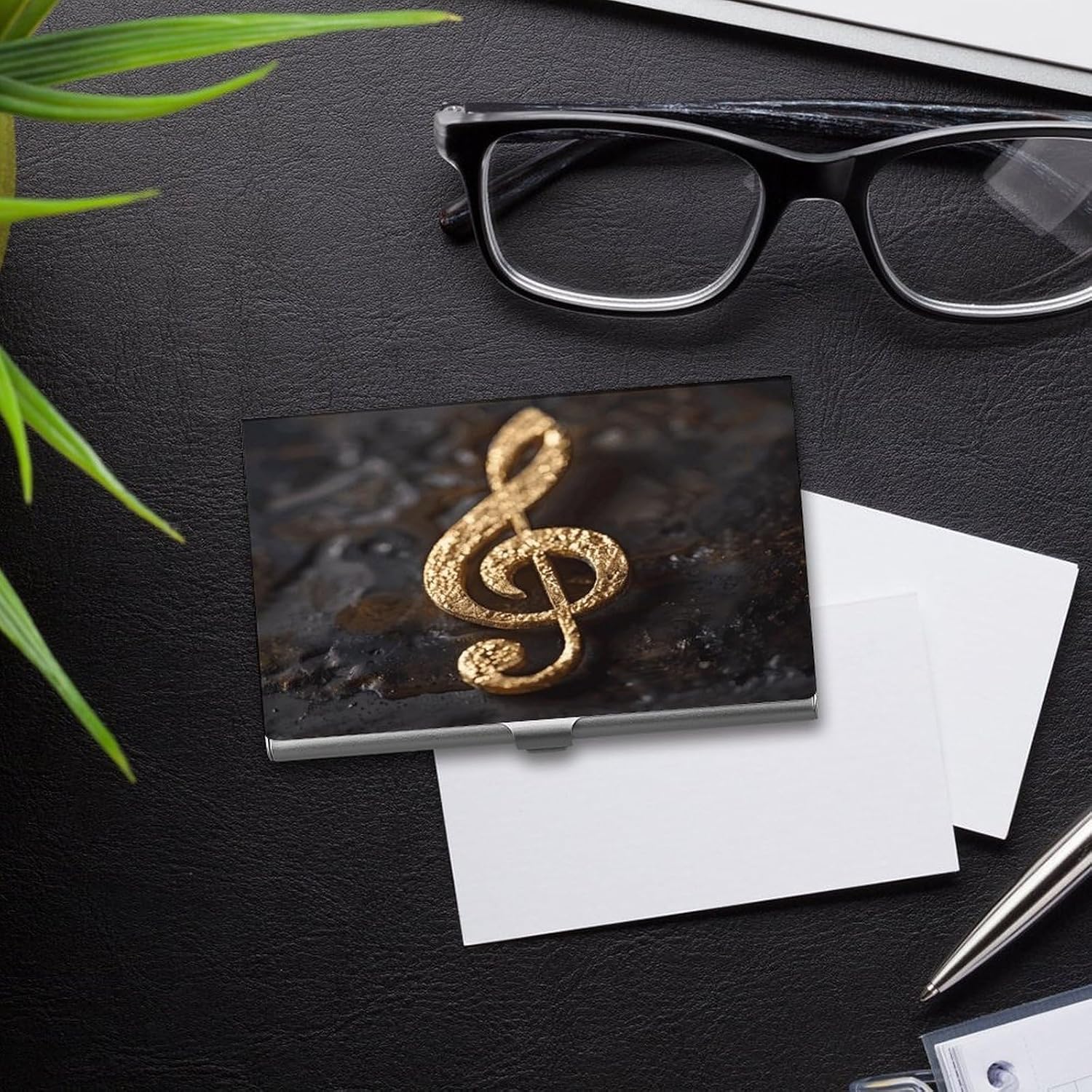 Music Note Business Card Holder Slim Metal Business Card Case Portable Professional Name Card Holder Minimalist Name Card Case Personalized Business Card Organizer image 5