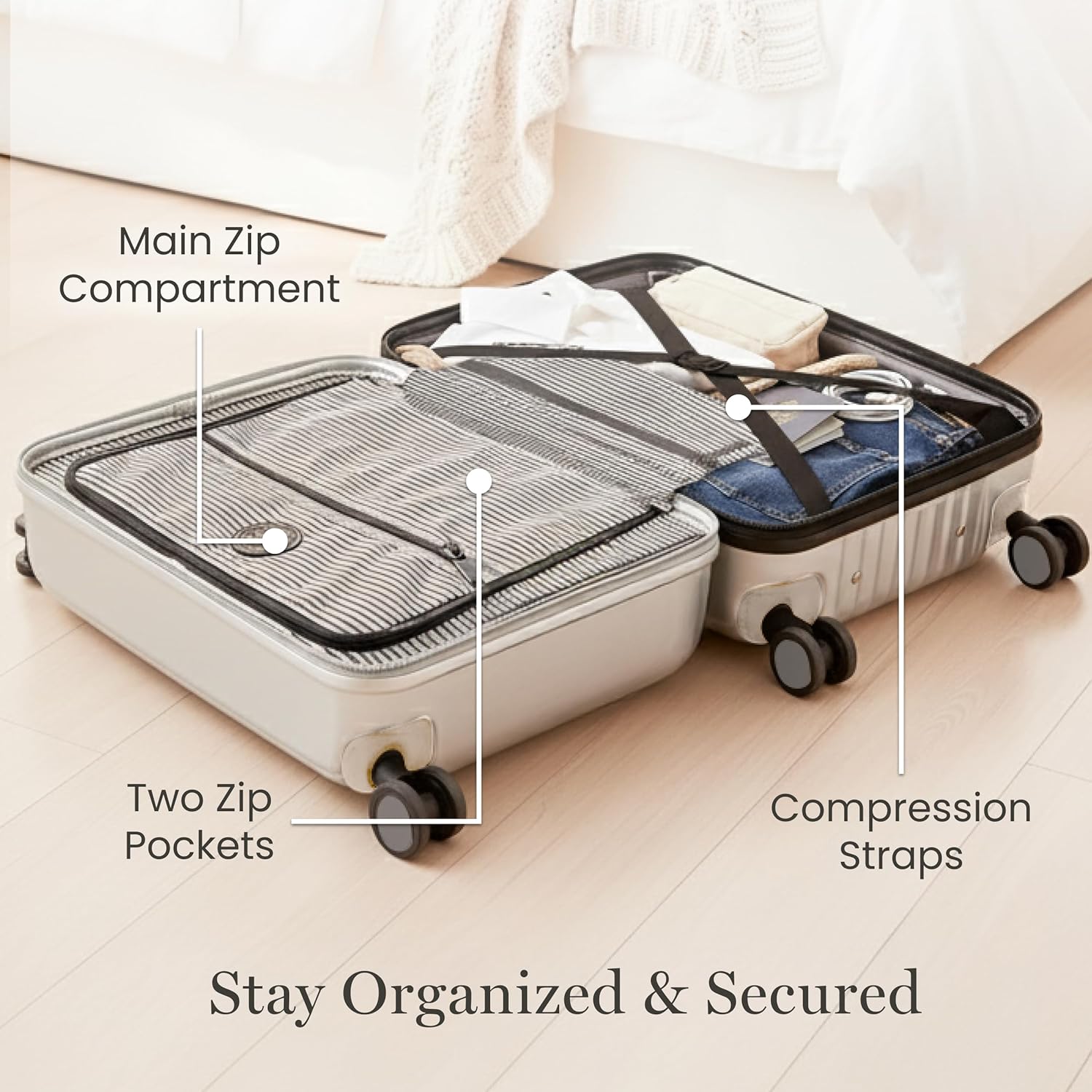 Martha Stewart The Bedford 22 Inch Carry On Luggage, Hardshell Rolling Suitcase with Spinner Wheels, Silver