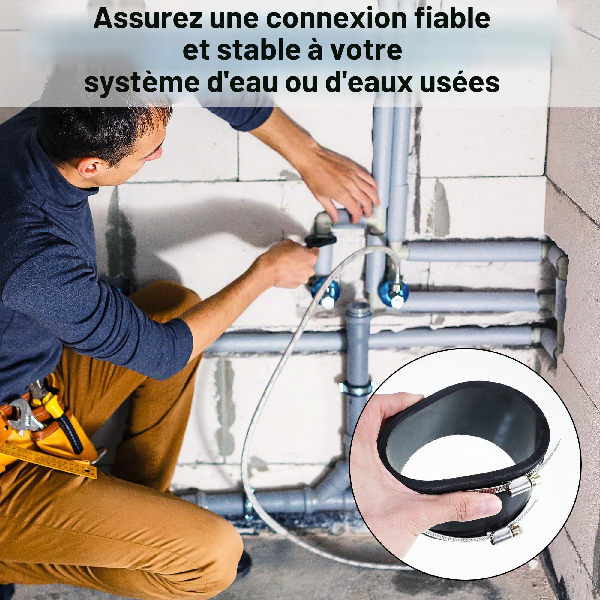 Raccord de tuyau - Manchon en caoutchouc - Diamètre 150 mm - Raccord flexible inox - Réduction bruit - Pour ventilateur