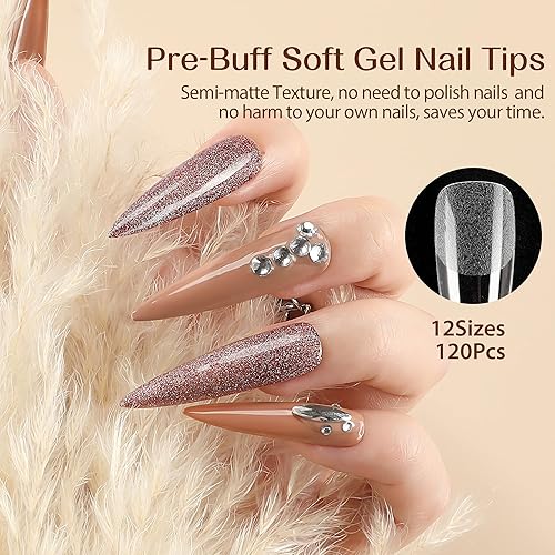 Miniatura 6 de UNA GELLA Stiletto XXL Nail Tips No Need File Extra Long Stiletto Nails Full Cover 120PCS Long Stiletto Gel X Nail Tips Pre-buff Press on Fake Nails
