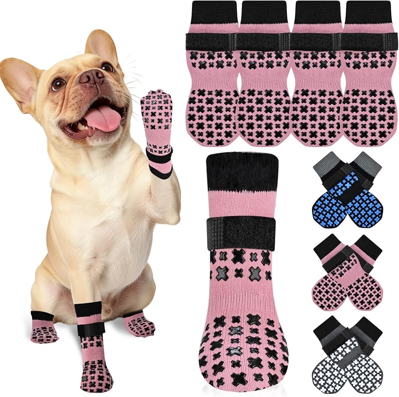Non-Slip Dog Socks for Hardwood Floors Anti Slip Double-Sided Grippy Socks for Senior Dogs to Prevent Licking Paws, Scratching & Hot Pavement Premium Dog Paw Protector with Grippers Pink M