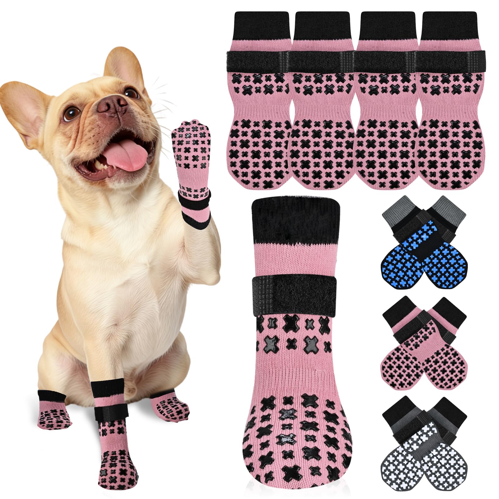 Non-Slip Dog Socks for Hardwood Floors Anti Slip Double-Sided Grippy Socks for Senior Dogs to Prevent Licking Paws, Scratching & Hot Pavement Premium Dog Paw Protector with Grippers Pink M