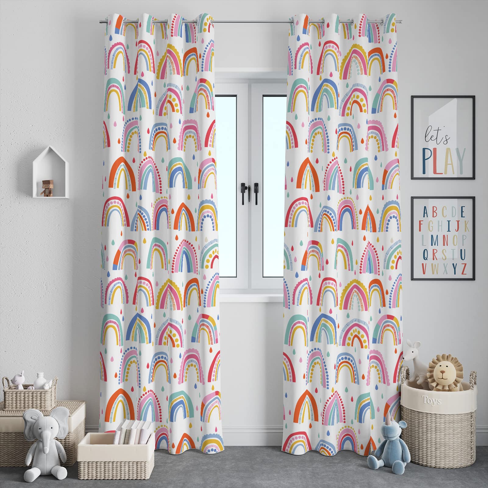 chiinvent Rainbow Curtains for Kids Cute Rainbow Room Darkening Window Curtains Decorative Cartoon Blackout Curtain for Girls Bedroom Nursery, C3, 52" x 96", 2 Panels โ image 1