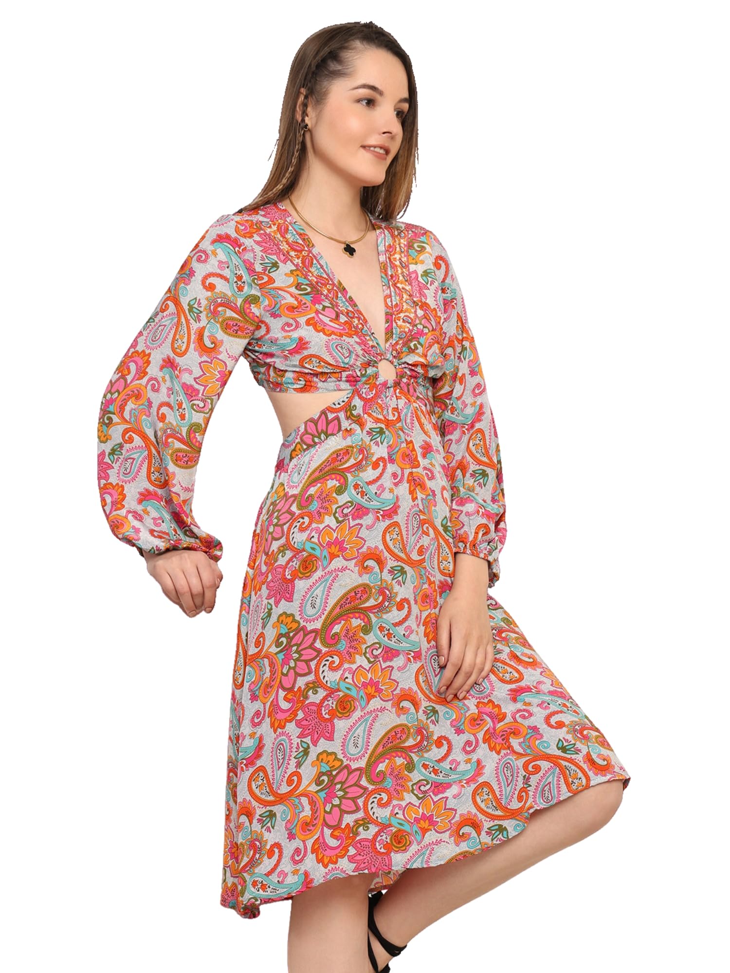 KE KanhaExportsKE KANHA EXPORTS Dress for Woman - Short Dress & Long Dress Latest Stylish Unique Border Design and Tassel Stretchable with Adjustable Drawstring fit and Flare Dress Beach wear