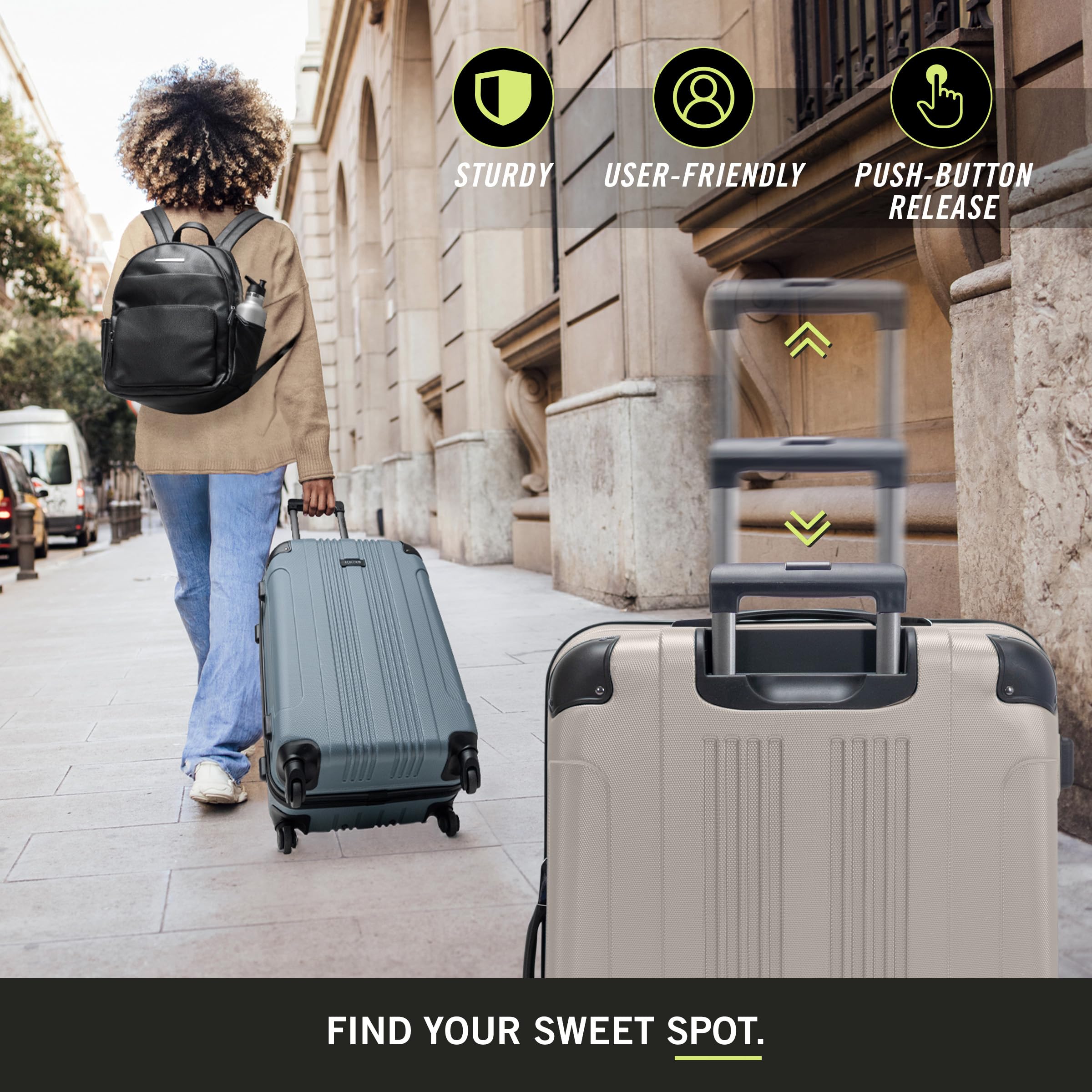 Kenneth Cole REACTION Out of Bounds Lightweight Hardshell 4-Wheel Spinner Luggage, Mushroom, 28-Inch Carry On