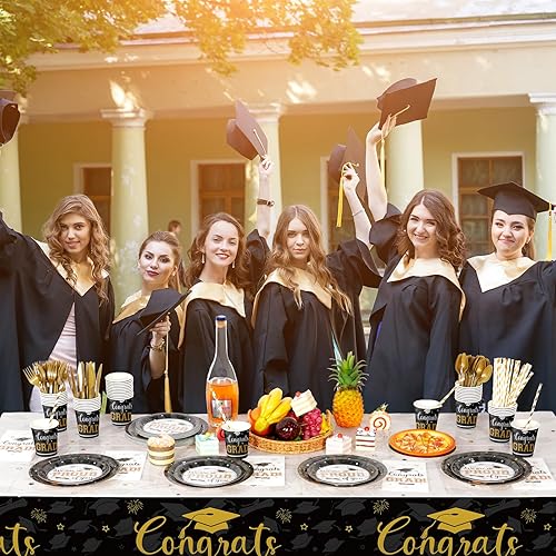 Miniatura 7 de Suministros para fiesta de graduación, juego de platos y servilletas de graduación para 50 unidades, vajilla desechable, platos de papel,
