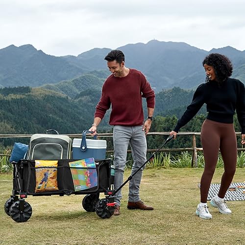 Miniatura 23 de PORTAL Carros plegables plegables de playa, resistentes con ruedas todo terreno para exteriores, campamento, jardín, compras, comestibles, plegable