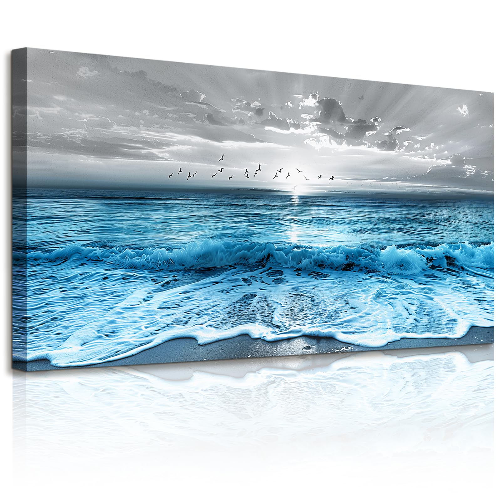 JHHUAMO Cuadros Decorativos Natural Mar para Salon Dormitorio 59x119 cm | Motivo Amanecer Marino con Olas, Motivo Exquisito, Impresión Alta Definición, Colgado Sencillo, Uso Polivalente