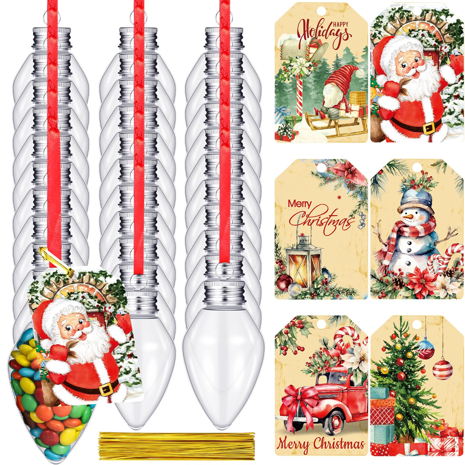 Maxcheck Fillable Christmas Ornament Plastic Light Bulbs Candy Containers