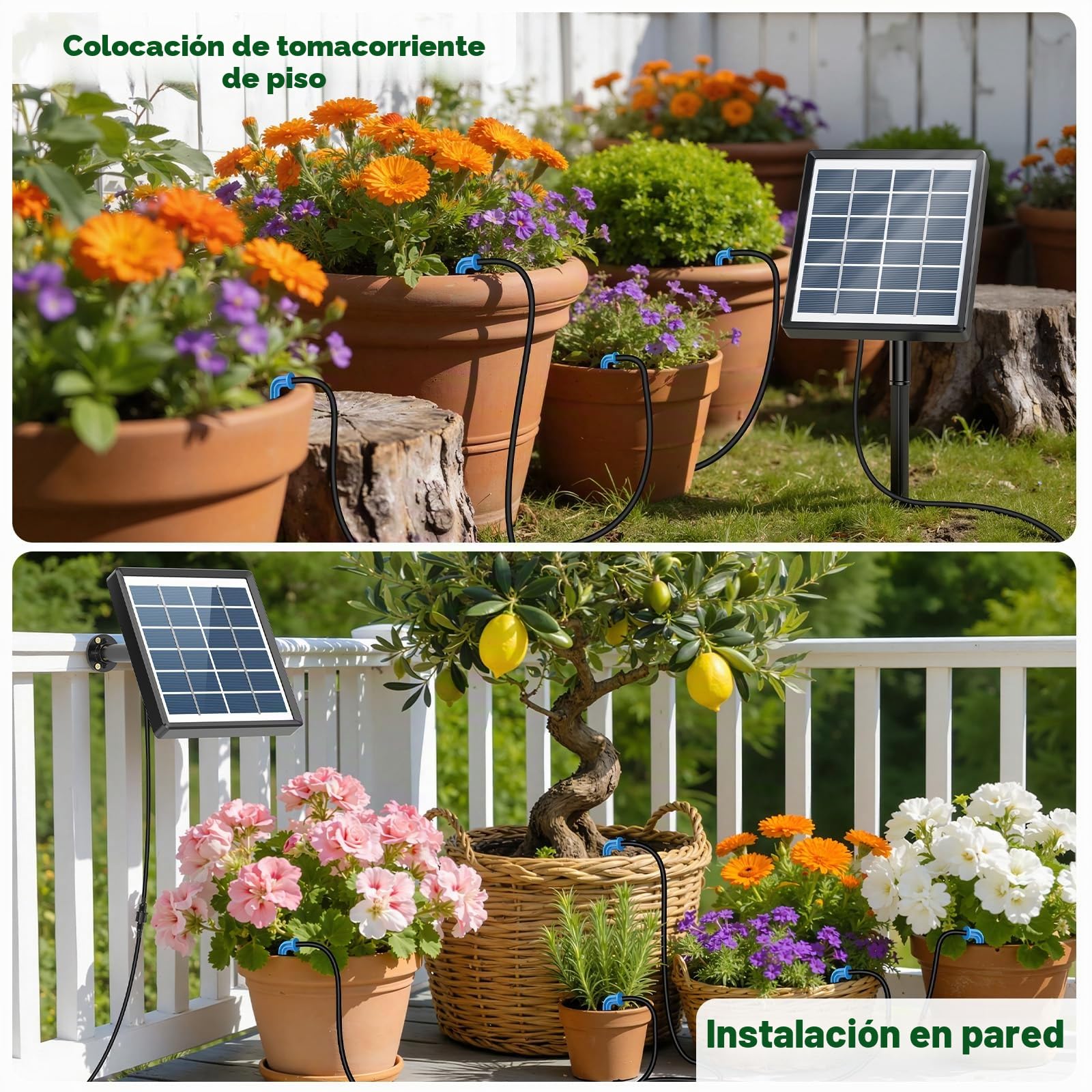 Sistema Riego Solar para Jardín Kit Riego Goteo 15 Micro Cabezales | Compatible con Cubo Riego por Goteo Automático para Vacaciones Terrazas de Balcones Invernaderos y Plantas Kit Riego Solar