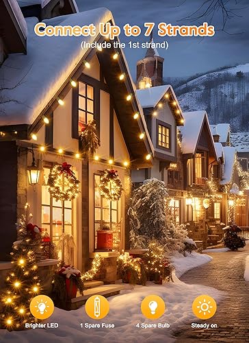 Miniatura 6 de Luces LED C9 vintage de Navidad para exteriores, cadena de luces C9 de 200 pies con 100 bombillas C9 inastillables, luces de árbol de Navidad