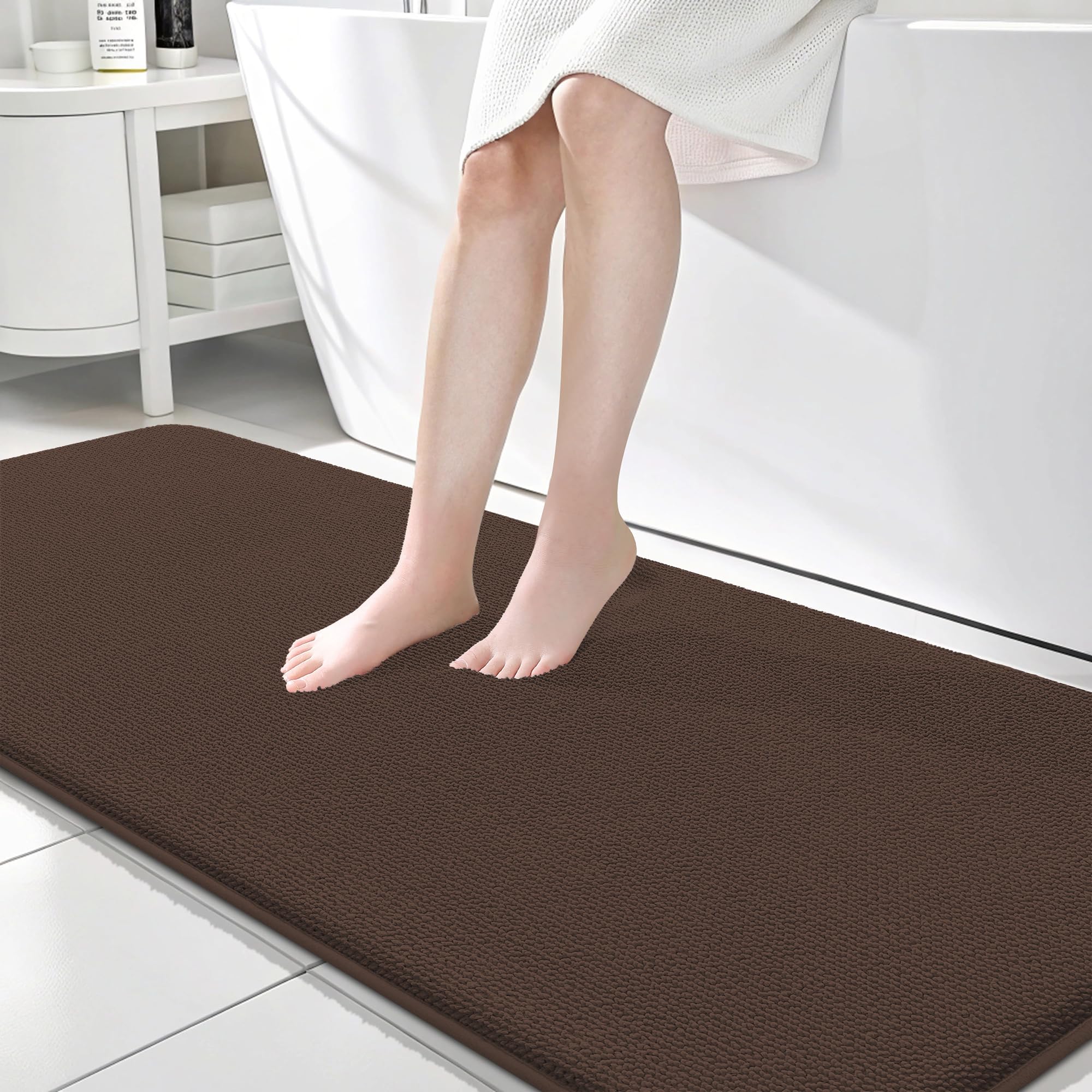 OLANLY Memory Foam Bathroom Runner Rugs 70x24, Absorbent Long Mat, Brown