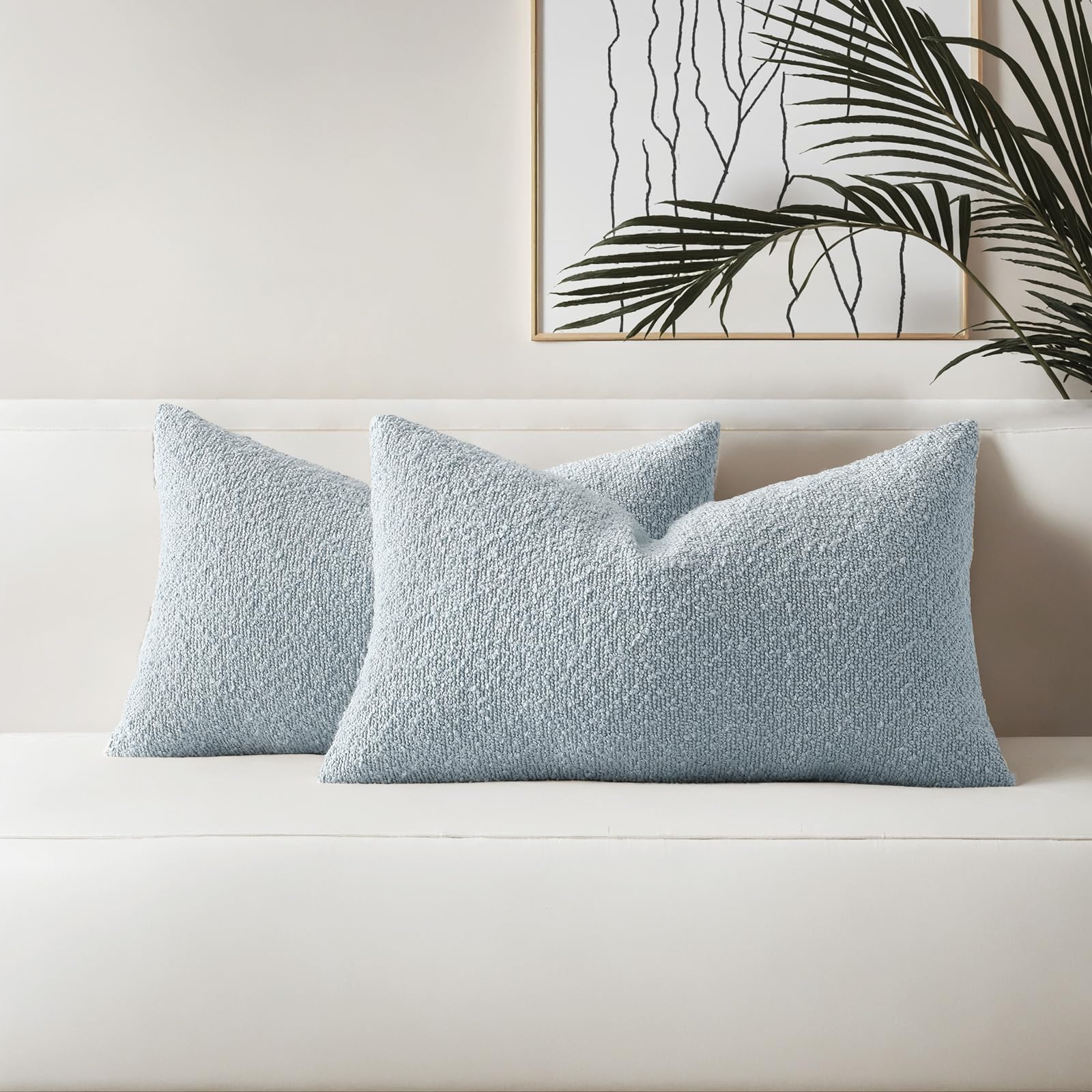 HAUSSY Set of 2 12x20 Decorative Throw Pillow Covers Soft Cozy Textured Boucle Lumbar Pillow Cases Home Decor