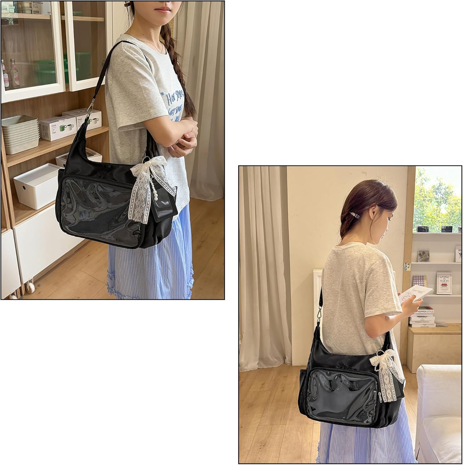 Cute Ita Bag Crossbody Messenger Bag for Display Pins,Adjustable Shoulder Strap,Lightweight Y2k Preppy Purse for Daily Use