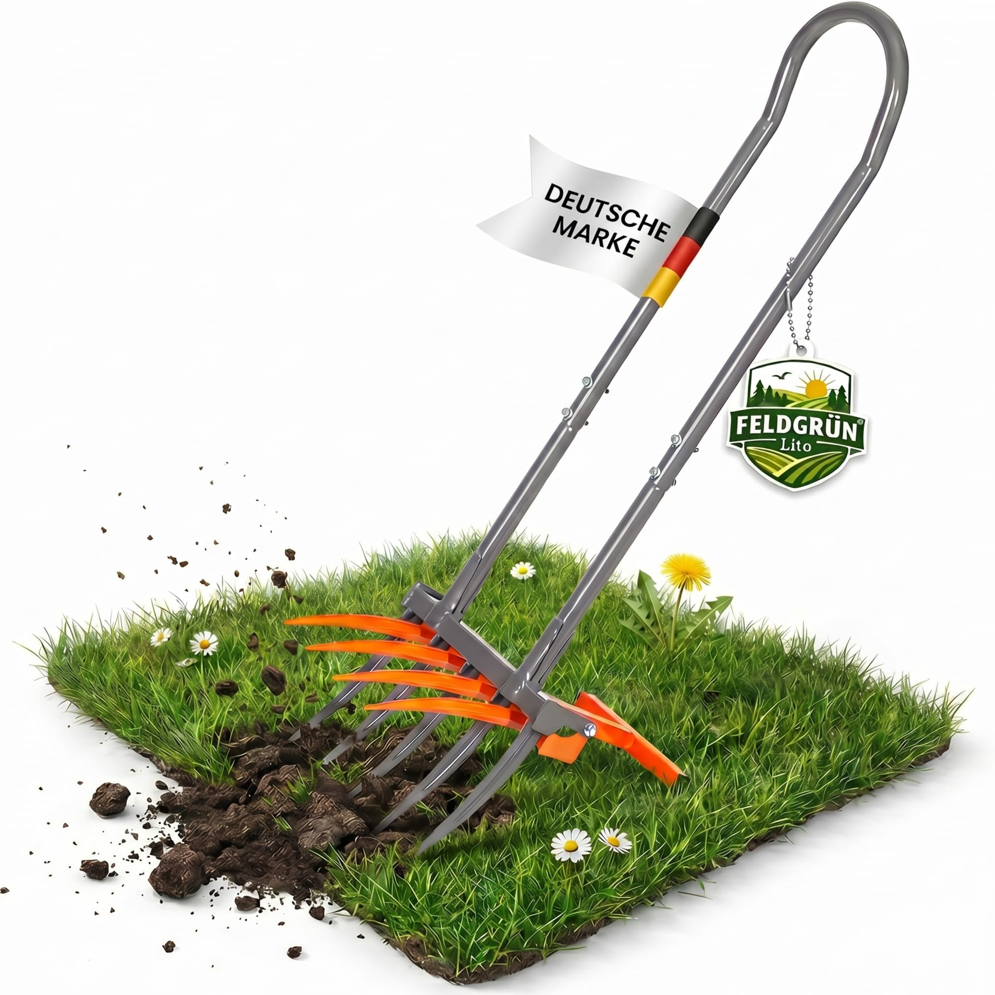 Tret-Grabegabel mit Krümler Doppelgrabegabel | 5+4 Zinken Premium Bodenlockerer rückenschonend | Pulverbeschichtet, extra robust für Beet und Garten