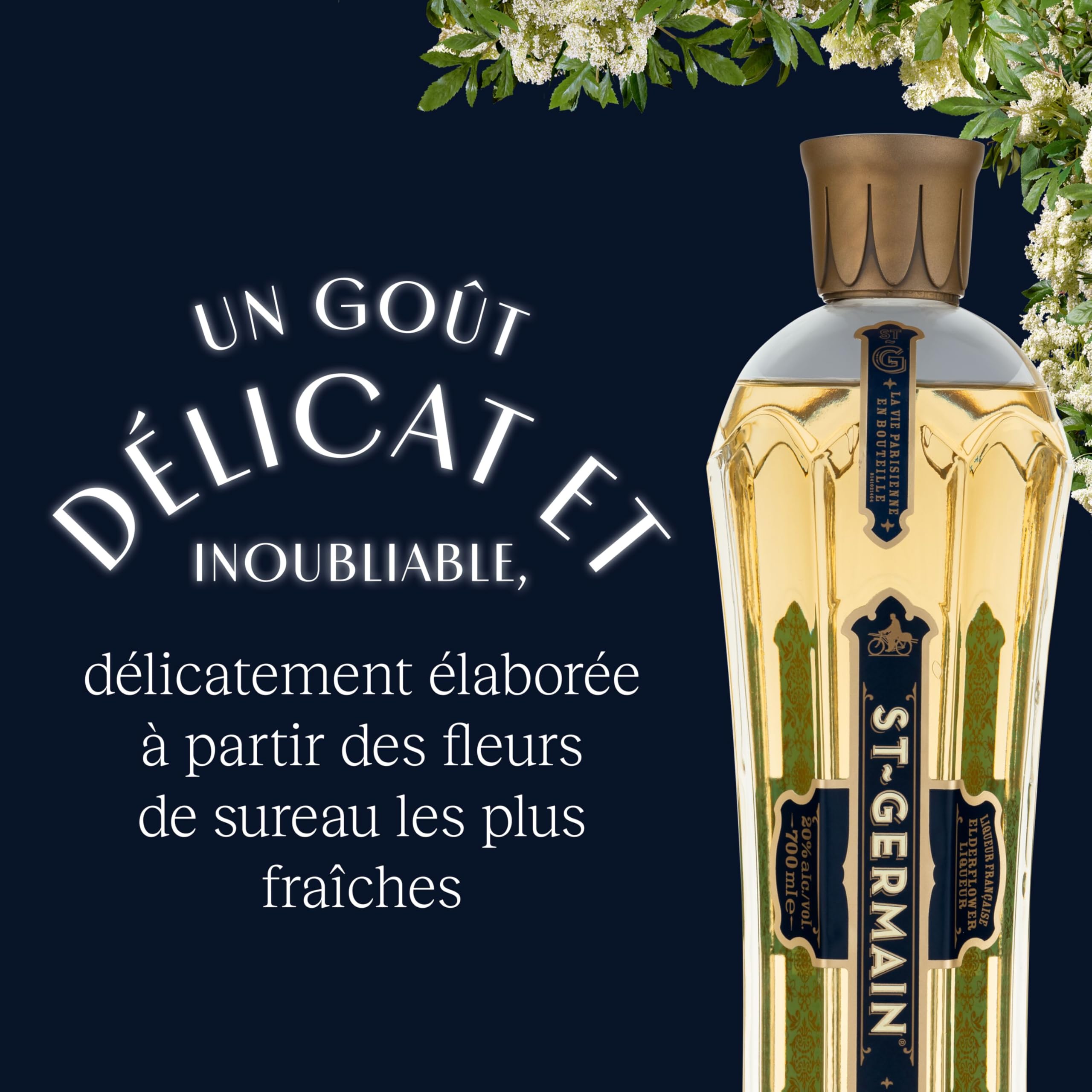 St-Germain Liqueur Française élaborée aux fleurs de sureau, 20 % vol., 50 cl/500 ml, fraîchement cueillies à la main, sans arômes artificiels
