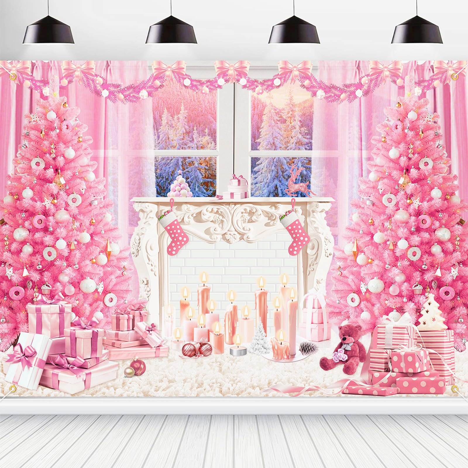Amazon.com : 7X5FT Pink Christmas Photo Backdrop Fabric Christmas