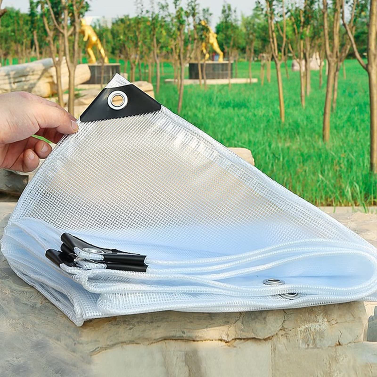Telo Telone Telone in PVC Bianco Trasparente Multiuso con Occhielli 200g/㎡ Resistente ai raggi UV Copertura Impermeabile per Uso Esterno Ideale per Balconi, Capannoni e Tende (1 m x 3 m)