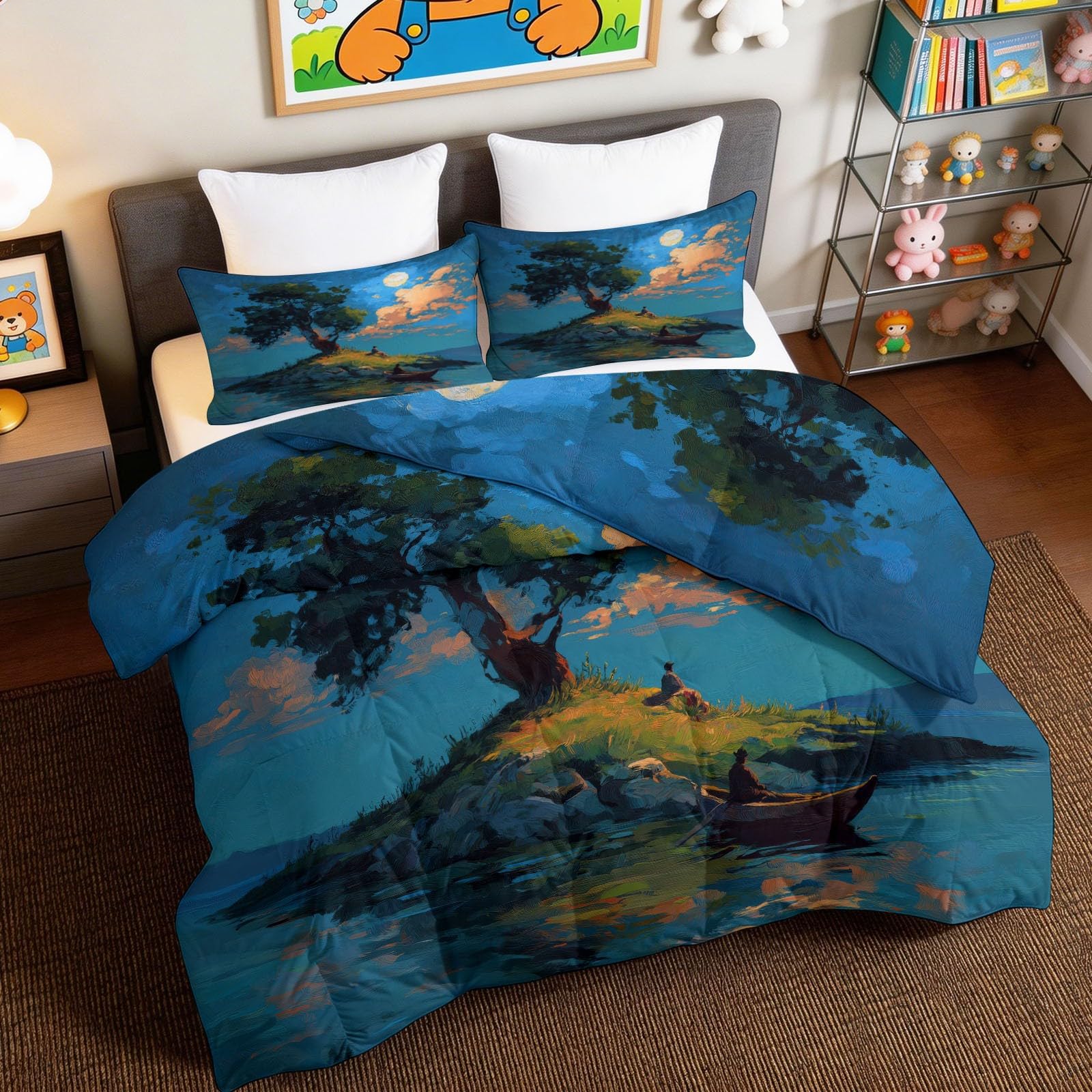Edredón suave y ligero microfibra premium de 155 x 220 cm con fundas de almohada azules