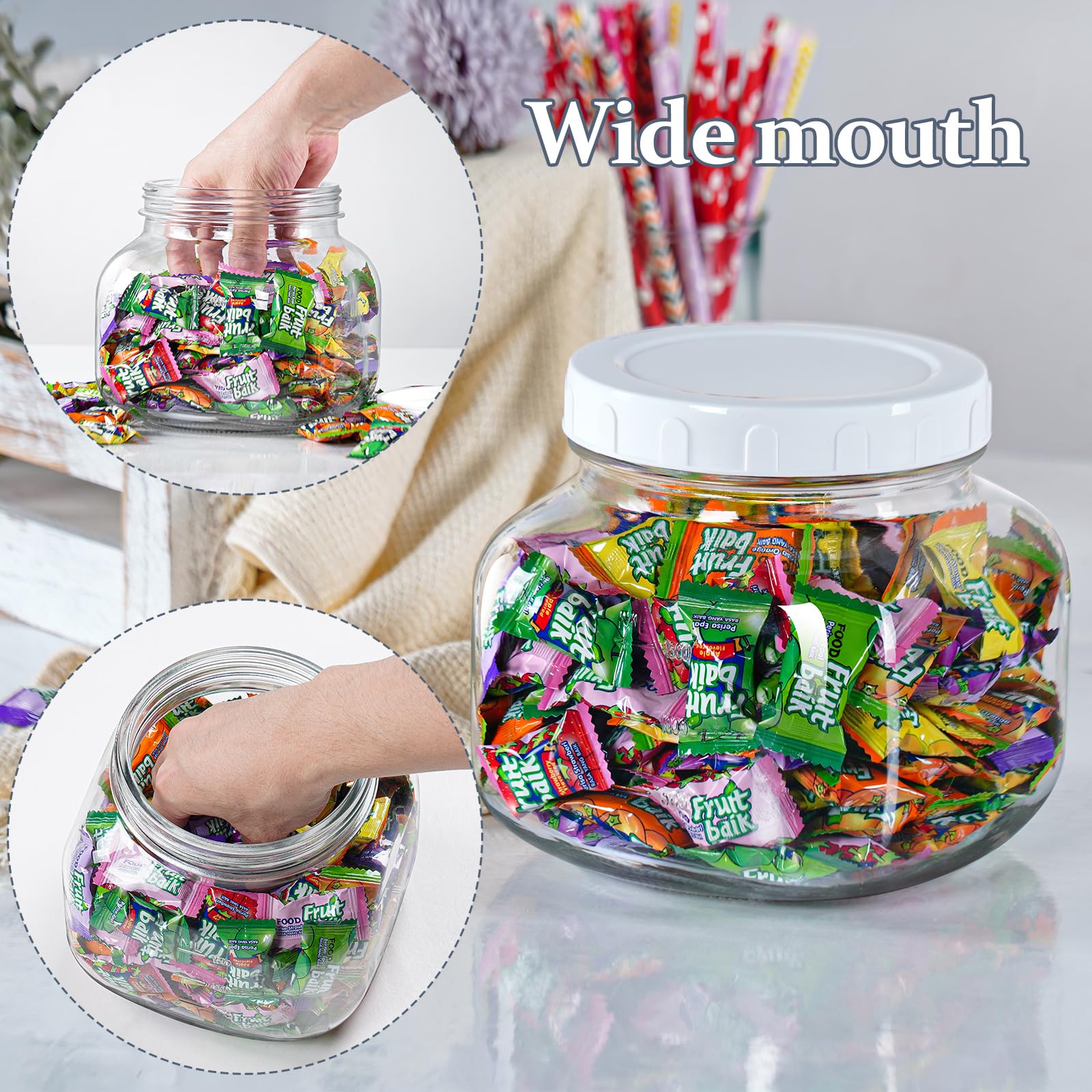 Folinstall 81 oz Large Glass Jar with Lid, Half Gallon Mason Jar Wide Mouth, Airtight Glass Storage Jars with 2 Scale Marks for Pickle, Kombucha, Sourdough, Flour, Sugar, Cookie Dishwasher Safe