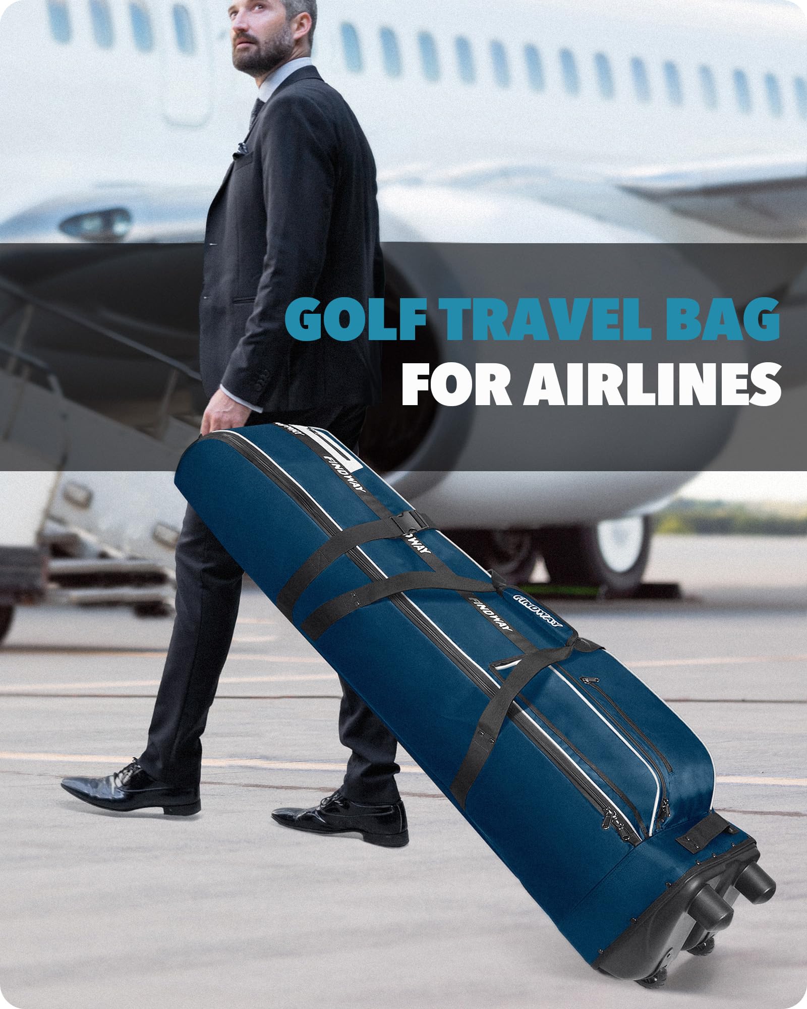 Findway Borsa Viaggio Golf con Cuscinetto Extra Rimovibile, 1680D Heavy Duty Oxford Soft-Sided Resistente All'usura e Impermeabile Custodia da Viaggio