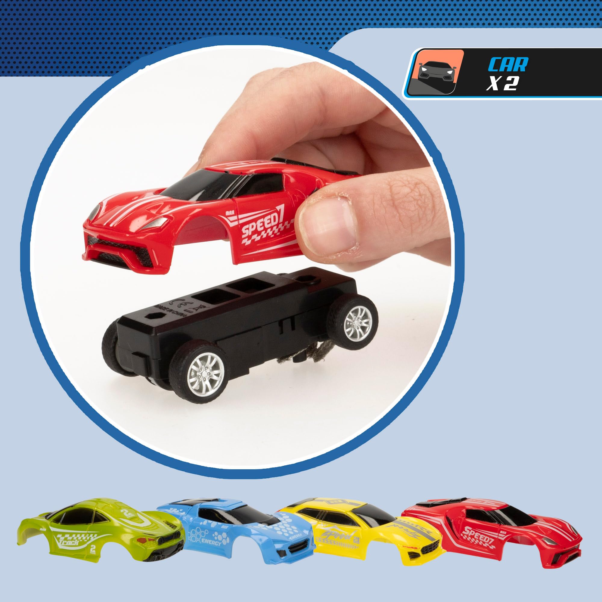 Colorbaby Speed & Go 47521 Piste de Course électrique, 2 Voitures, échelle 1:64, Taille 93 x 43 cm, Longueur 232 cm, Pistes de Voiture pour Enfants, Voiture radiocommandée, Circuit de Course, 8 Ans