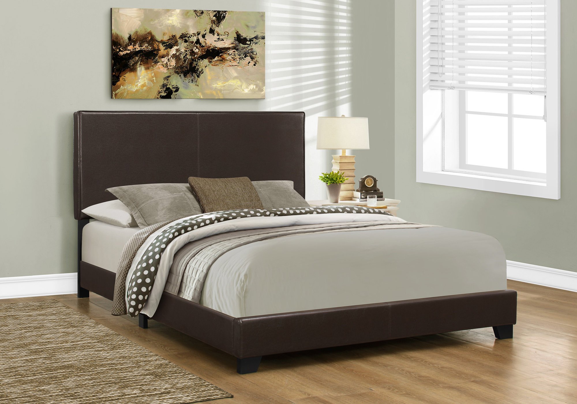 View 1 of ***STOCK PHOTO FOR REFERENCE ONLY******PARTIAL SET - PRICE ADJUSTED***Monarch specialties , Bed, Leather-Look, Dark Brown, Queen