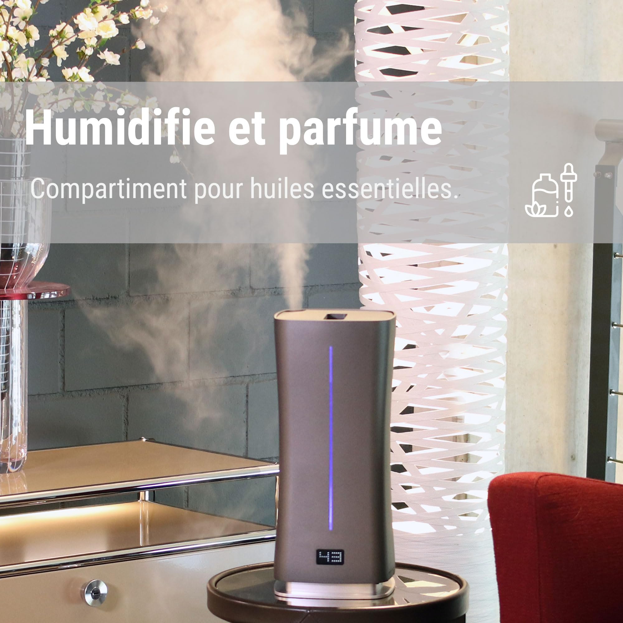 Stadler Form Humidificateur d'air Eva Little, nébuliseur ultrasonique Peu encombrant, pour pièces jusqu'à 50 m², avec hygrostat, Mode Auto et Nuit, Blanc