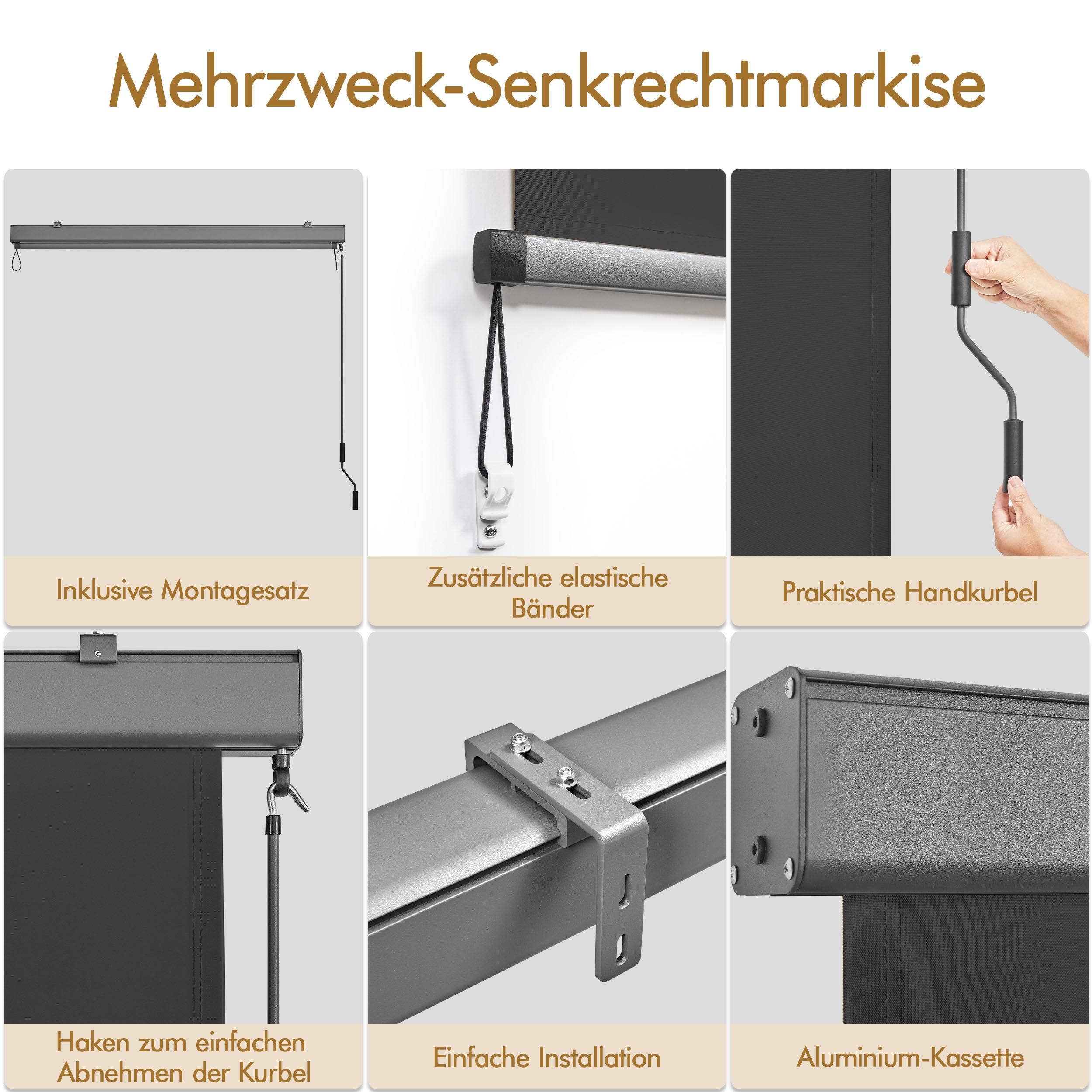 Yaheetech Senkrechtmarkise Außen 160 x 250 cm, Sichtschutz Dunkelgrau | Außenrollo Balkonrollo mit Kurbelbedienung, Sonnenschutz Vertikales Sonnensegel Rollo für Balkon und Terrasse