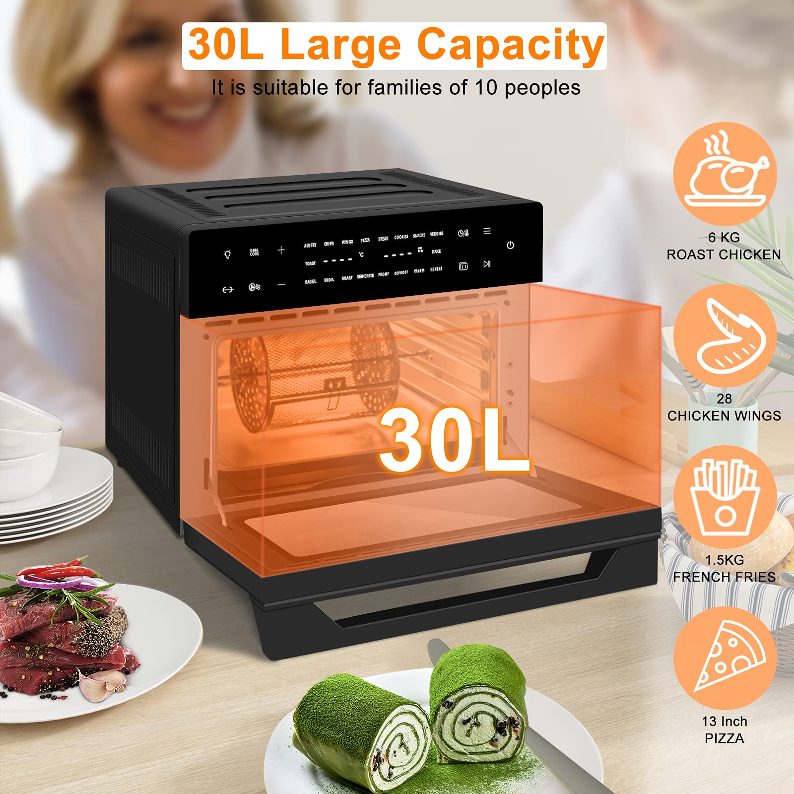 LLIVEKIT Air Fryer Oven with Rotisserie Mini Oven 30L Large Family Size