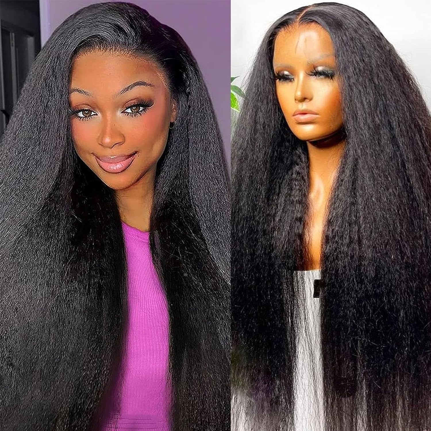 Yuksi Yaki straight Human Hair Wig 13x6 Lace Front Wigs Human Hair Pre Plucked with Baby Hair 200% Density kinkystraight Glueless Wigs Human Hair Pre Plucked