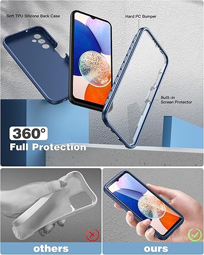 Miniatura 2 de FNTCASE Funda para Samsung Galaxy A14-5G Funda protectora de silicona a prueba de golpes con protector de pantalla integrado - Funda delgada de