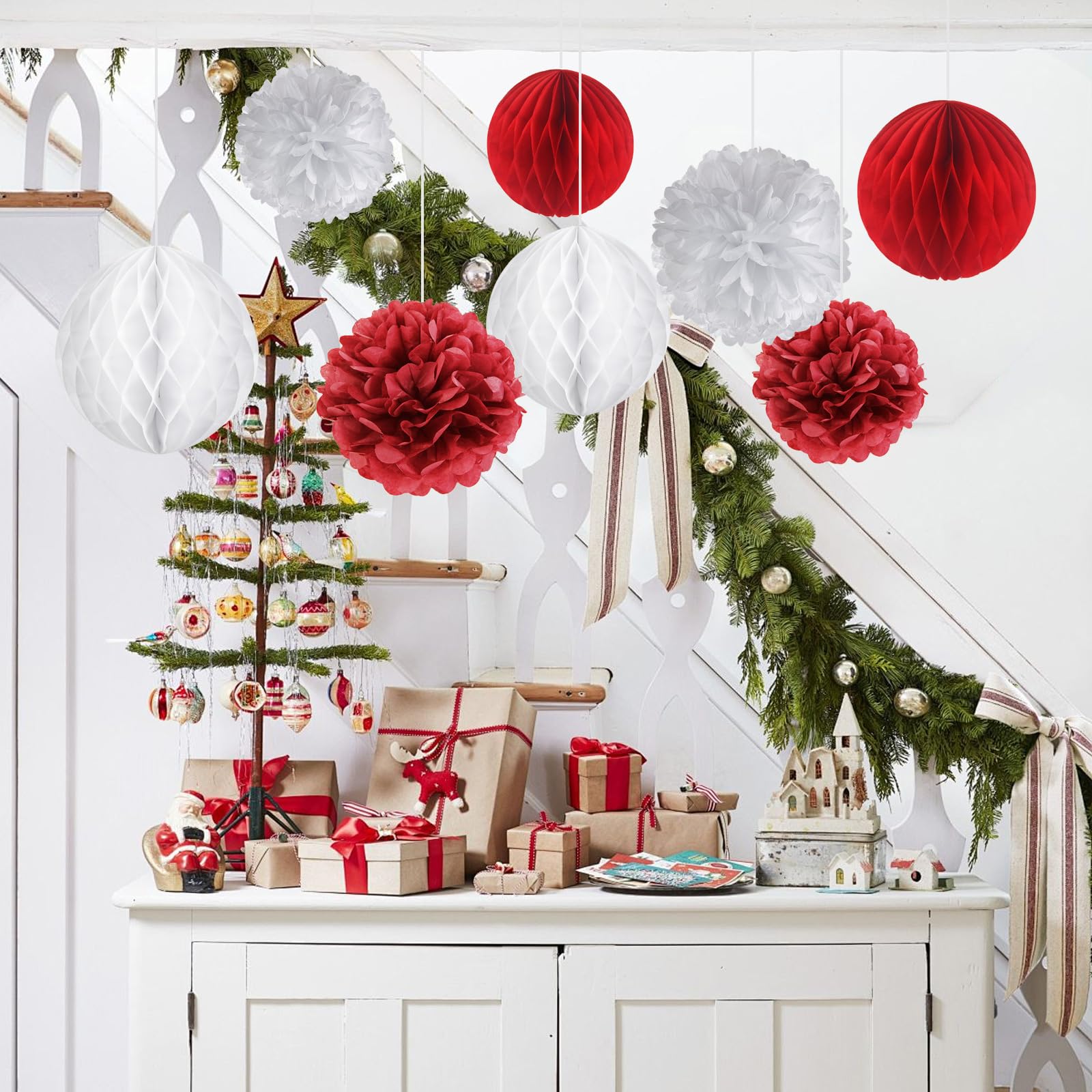Lot De 48 Ornements De Noël En Papier Nid D'abeille à Suspendre - Couleurs Marron Et Assorties