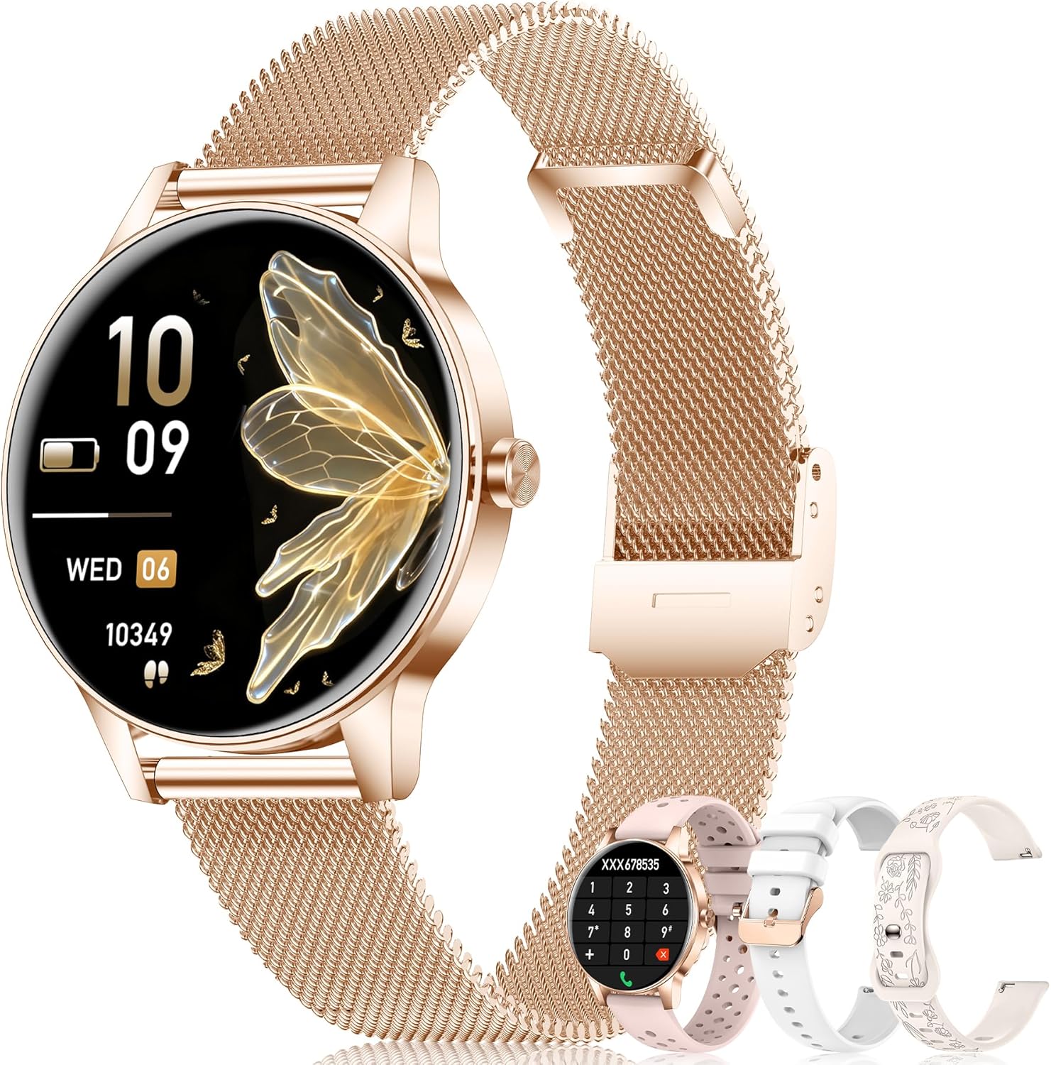 1.27” Smart Watches for Women (Answer/Make Calls), Activity Fitness Tracker with 130+ Sport Modes, 24/7 Heart Rate, Sleep Monitor, 4 Watch Bands, 41mm Smartwatch for Android & iPhone, Rose Gold