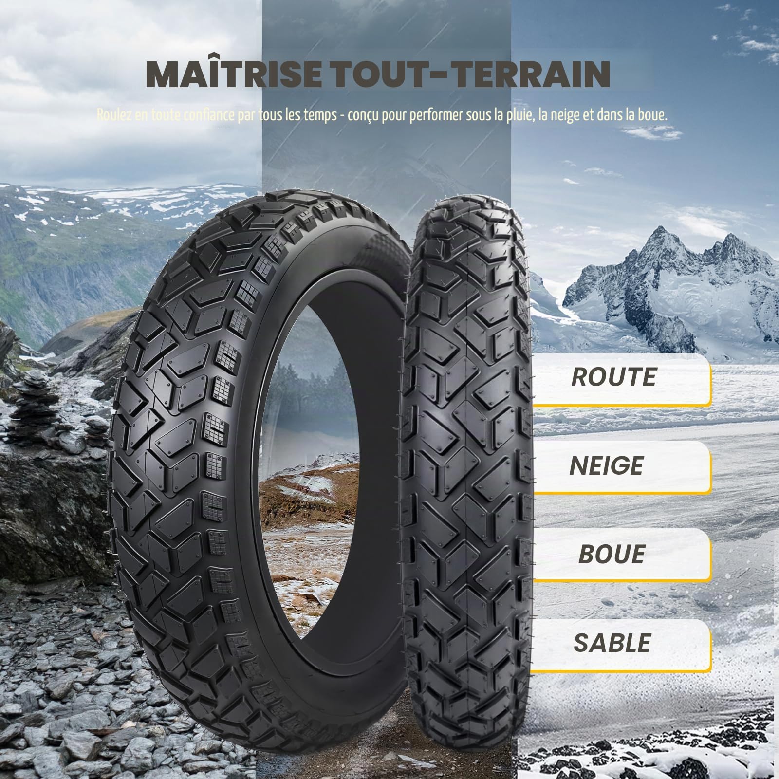 WEEROCK Pneu de vélo électrique robuste 20/26" x 4.0" pliable Fat Tire Fat Tire pour vélo électrique/VTT neige tout terrain