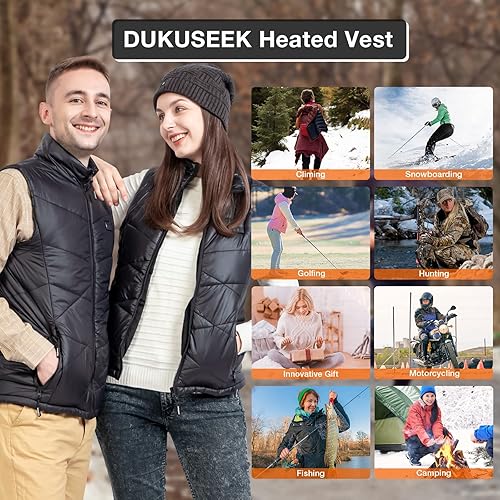 Miniatura 6 de DUKUSEEK Lightweight Heated Vest, Men Rechargeable Heating Vest w 7.4V Battery and Hand Warmer for Hiking Camping