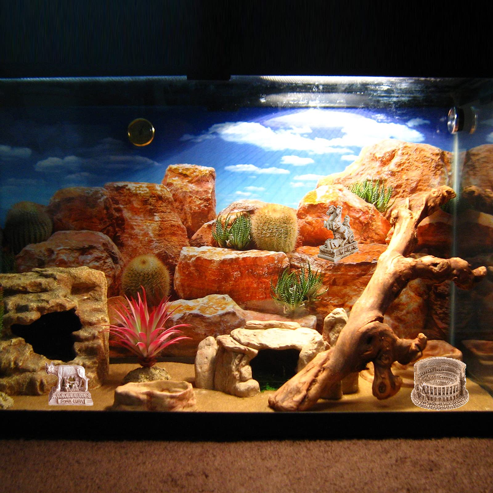 Kocris Casa Ancient Rome Aquarium Fish Tank Decorations Decor (Set of 3) Colosseum Warrior Statue Sculpture Reptile Turtle Lizard Spider Tanks Terrarium Ornament Pet