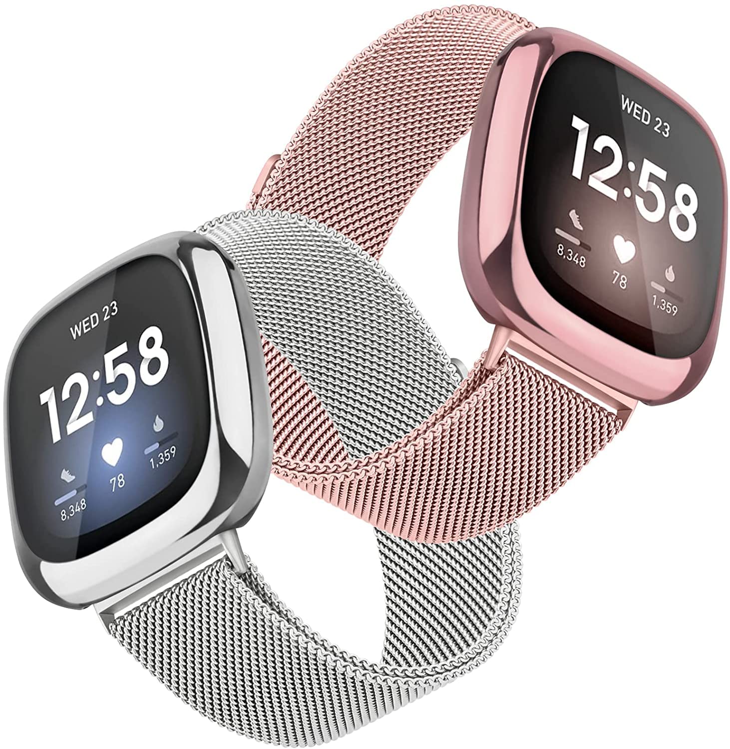 Meyaar Metal Bands Compatible with Fitbit Sense And For Fitbit Versa 3 for Women Men, Stainless Steel Mesh Breathable Wristband Strap with Adjustable Magnet Lock. Small Size (Pink + Silver (2 Pack)) (B0B2F6YG6S) Amazon Price History, Amazon Price Tracker