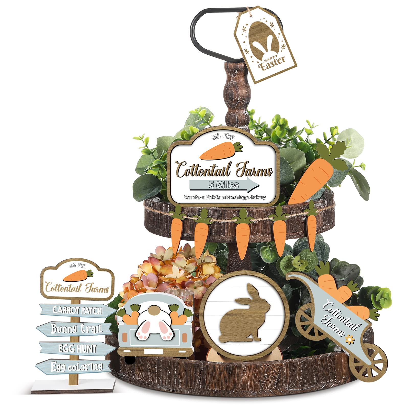 Jetec Easter Tiered Tray Decor Spring Table Wooden Sign Decorations Easter Tabletop Farmhouse Signs Carrot Egg Bunny Decor for Easter Party Home Kitchen Holiday (Carrot, 12 Pcs)