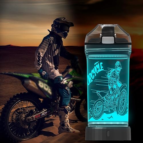 Miniatura 3 de Lightzz Regalos de moto de cross para niños, botella de agua brillante 3D con luz LED  14 onzas Tritan libre de BPA  Taza de viaje ideal creativa