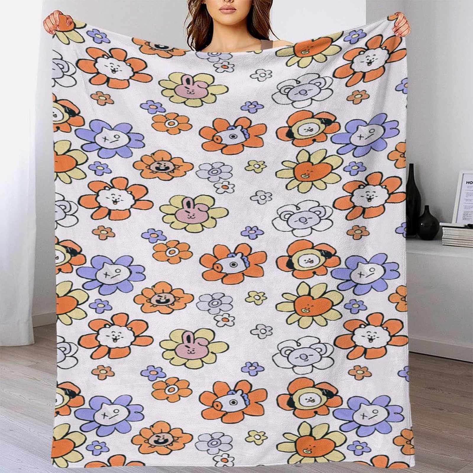 stampa 3D Floral pattern coperta da viaggio microfibra biancheria da letto compatta coperta da viaggio morbida per giovani in vacanza cartoon carino design 80×90inch(200x230cm)
