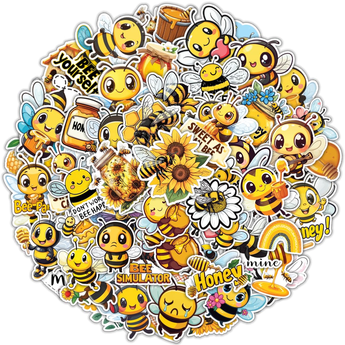 64pcs Bee Sticker, Honeybee Stickers, Bumblebee Waterproof Decals for Water Bottles Laptop Luggage Computer Scrapbooking Teens Adults Girls Kids Funny
