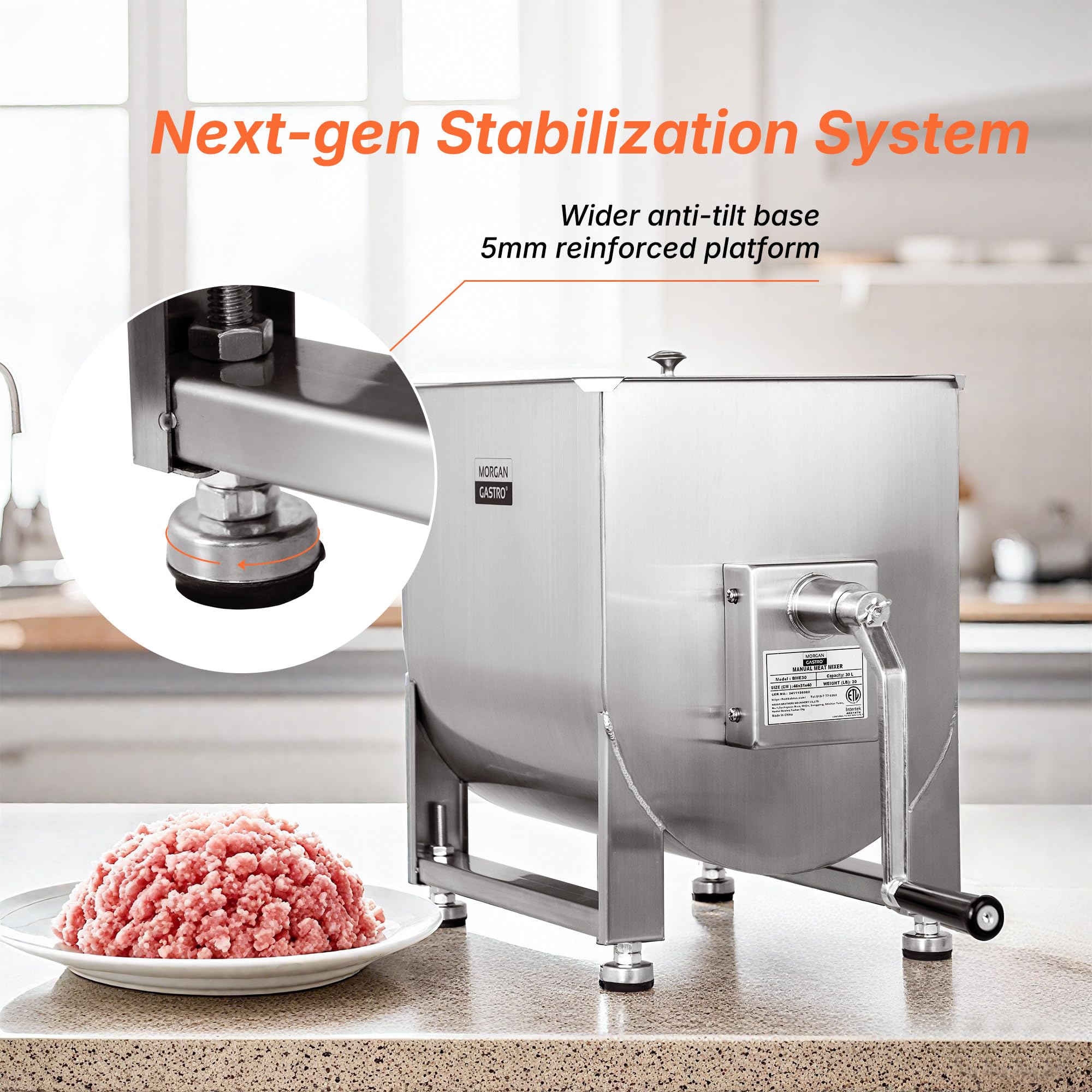 Manueller Fleischmixer, 8,2 kg Fassungsvermögen, 10 l Tank, Edelstahl, kommerzielle Wurstmischmaschine mit Deckel, Rinderhackfleisch-Handmixer