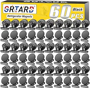 Grtard 60 Pack Magnetic Clips Heavy Duty, Black Magnet Clips for Fridge, Refrigerator Magnets, Strong Magnetic Clip, Scratch Free Magnets with Clip for Whiteboard, Refrigerator, Cruise, Locker