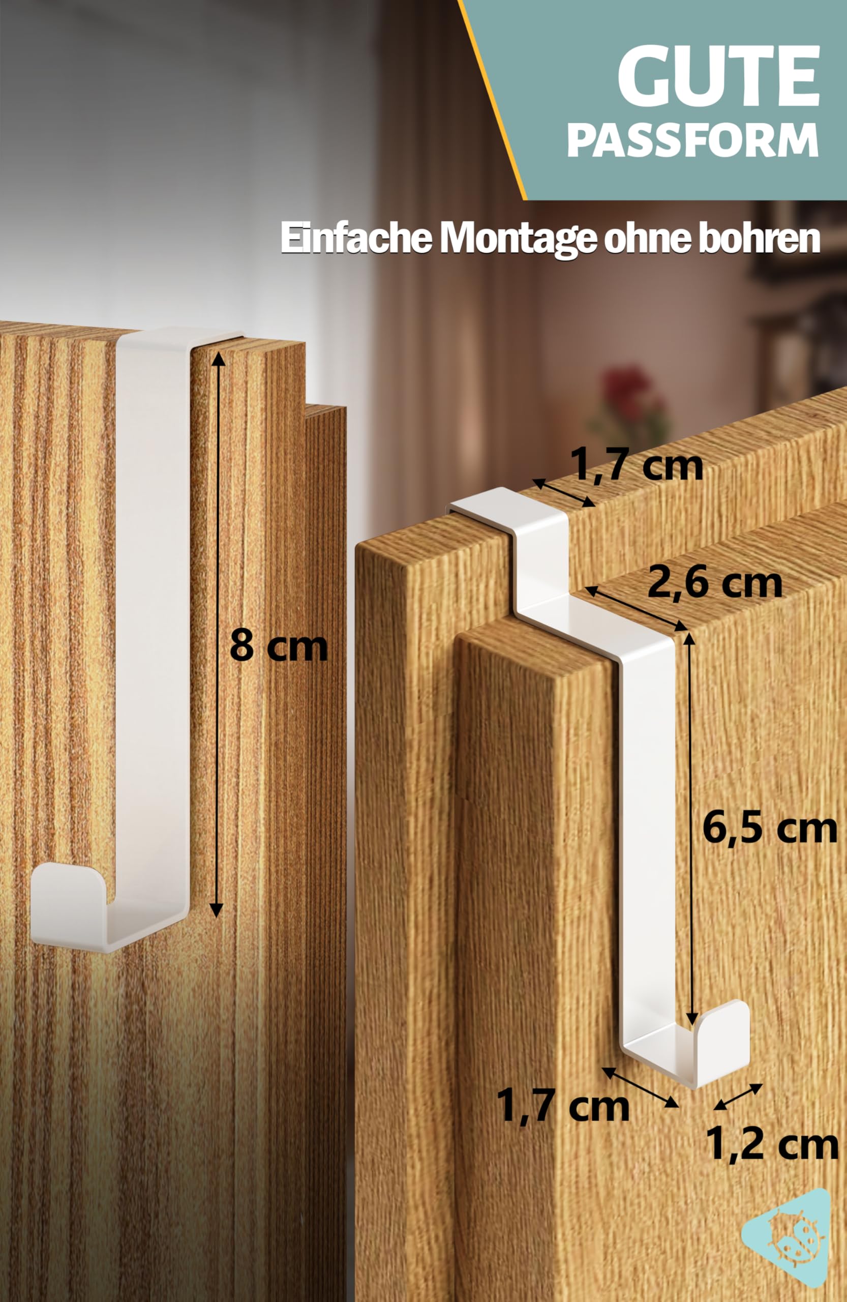 Menz Türhaken zum Einhängen, 10 Stück Set in Weiß - 5 x Standard Kleiderhaken Tür + 5 x Türhaken Innenseite, individuell verwendbar, stabile Türgarderobe, Türhakenleiste