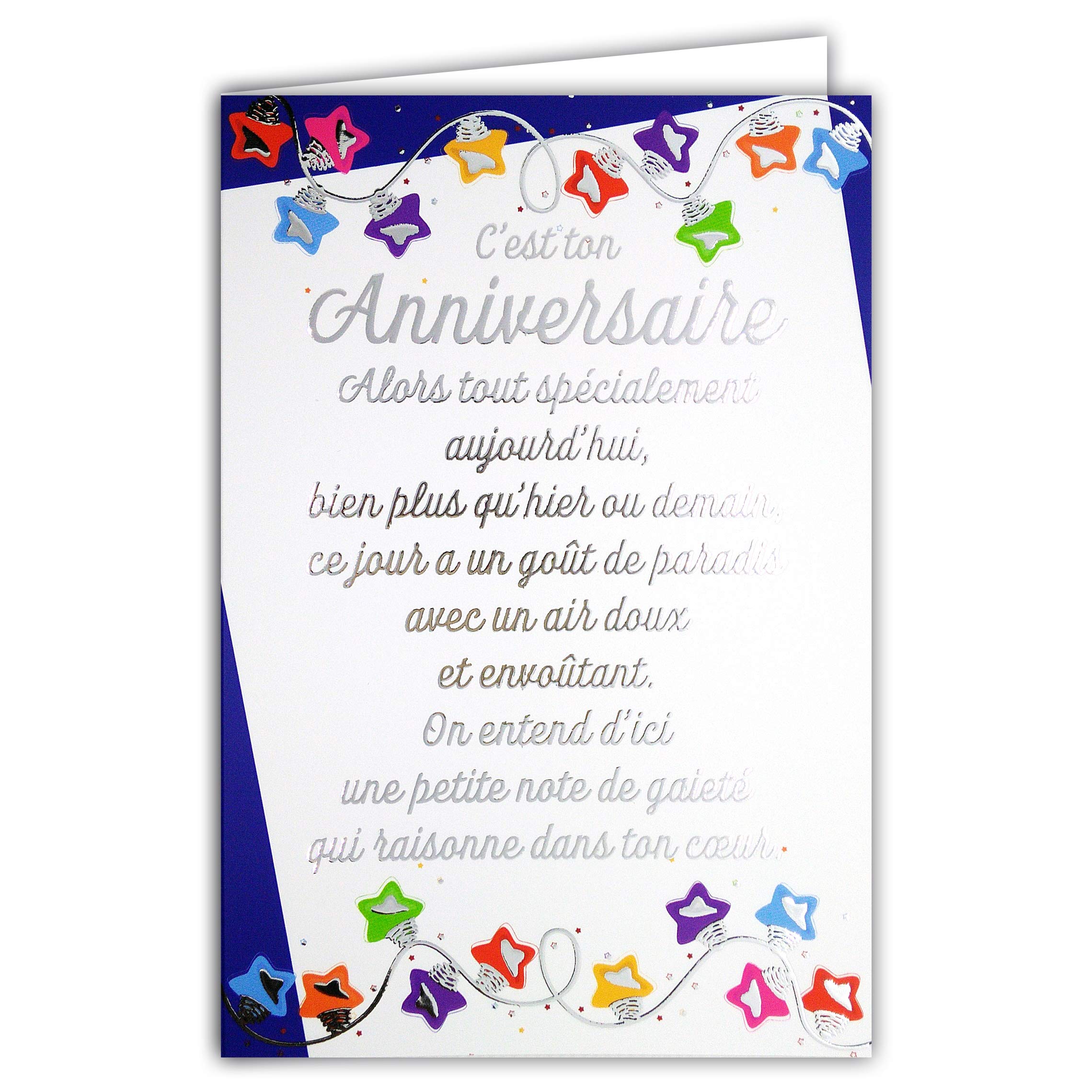 Afie 69-3011 Birthday Card with a Large Text Gold Gilding Words; Comes with Matching Colour Envelope; Closed Card Size 11.5 x 17 cm; Made in France; Stars; Blue;