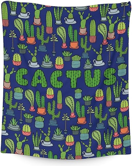 Cactus Throw Blanket - Soft, Fuzzy & Warm - 50x60 Inches Flannel Blankets for Living Room, Sofa - Dark Blue Aesthetic Throws Gift for Teens