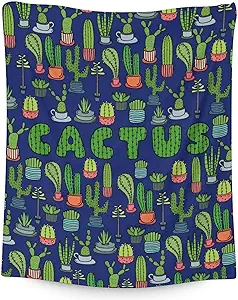 Cactus Throw Blanket - Soft, Fuzzy & Warm - 50x60 Inches Flannel Blankets for Living Room, Sofa - Dark Blue Aesthetic Throws Gift for Teens
