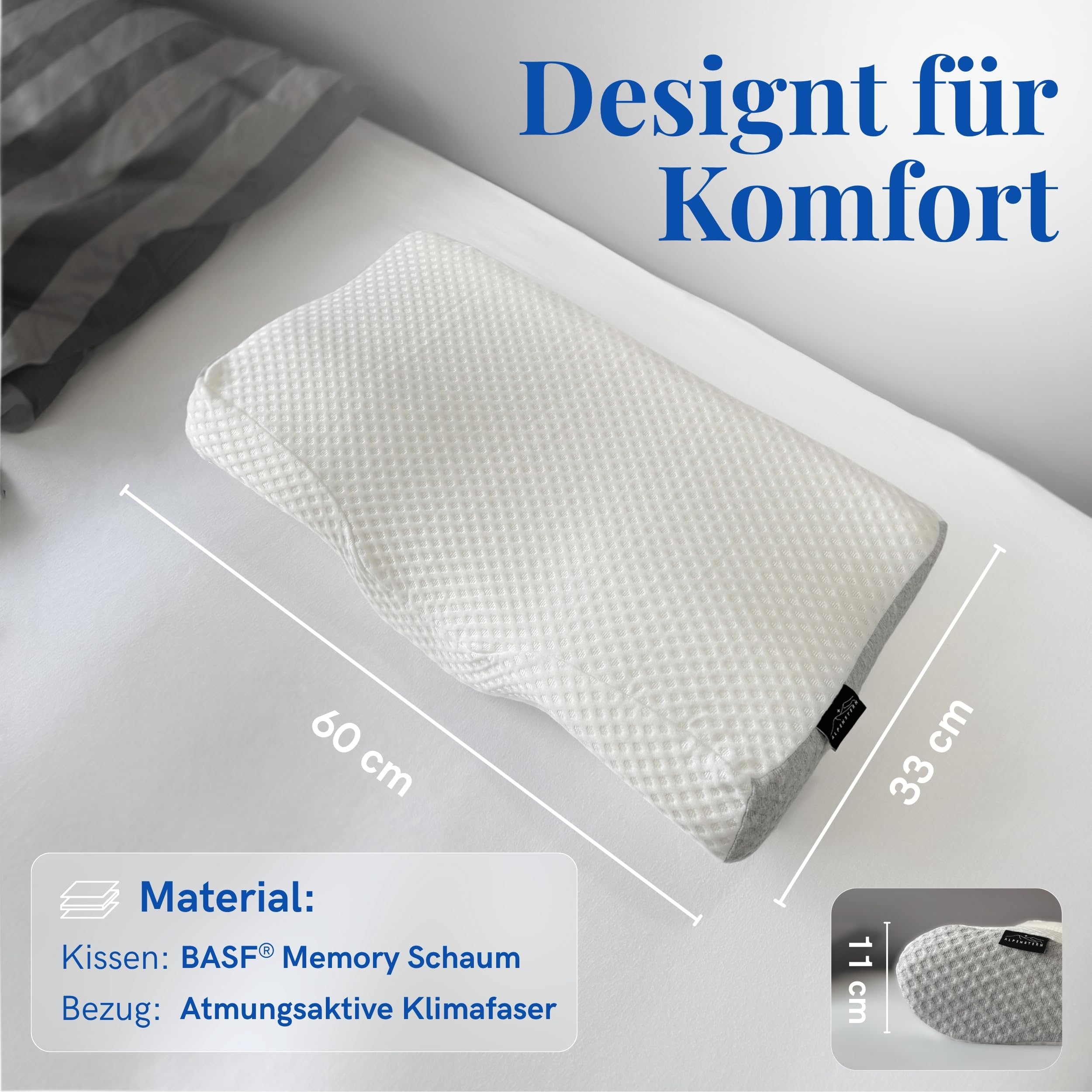 Orthopädisches Nackenstützkissen Memory Foam Kissen Ergonomisches Nackenkissen bei Nackenschmerzen Rücken-, Bauch-, Seitenschläfer Schlafkissen - inkl. Bezug (Kissen)
